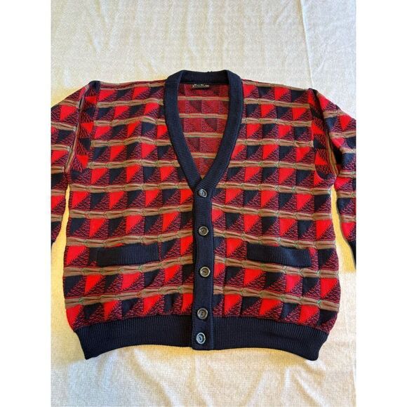 COOGI Other - COOGI Size Small Australia Sweater Cardigan Button Up Cable Knit Red Navy Men